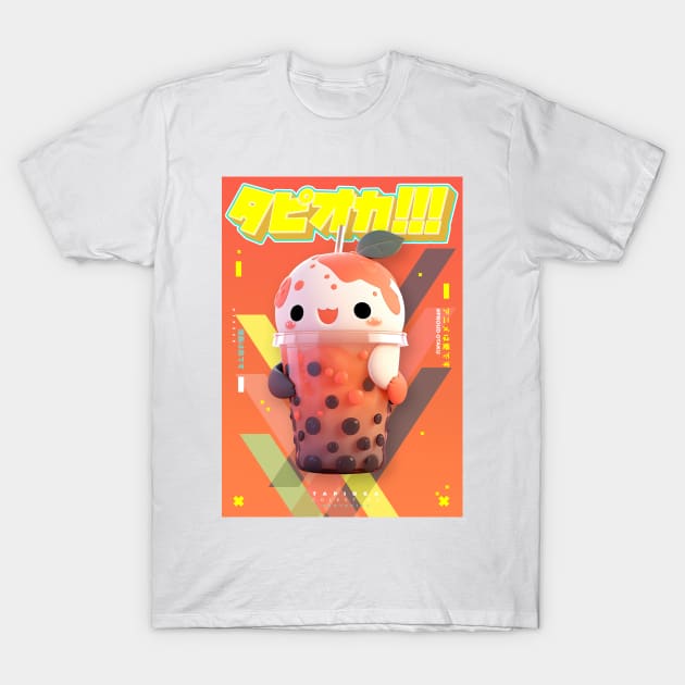 Excited Orange Juice Flavoured Bubble Tea with Mint - Tapioka Collection | Kawaii Aesthetic Anime Bubble Tea 3D Pop Art Design | PROUD OTAKU T-Shirt by PROUD OTAKU